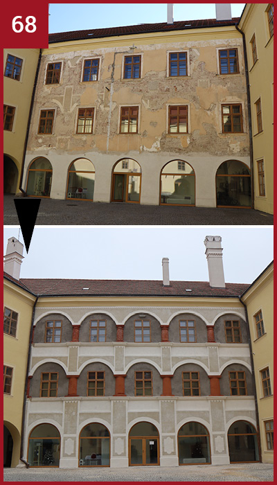 Hlohovec  –  Zámok Hlohovec – západná fasáda východného krídla nádvoria